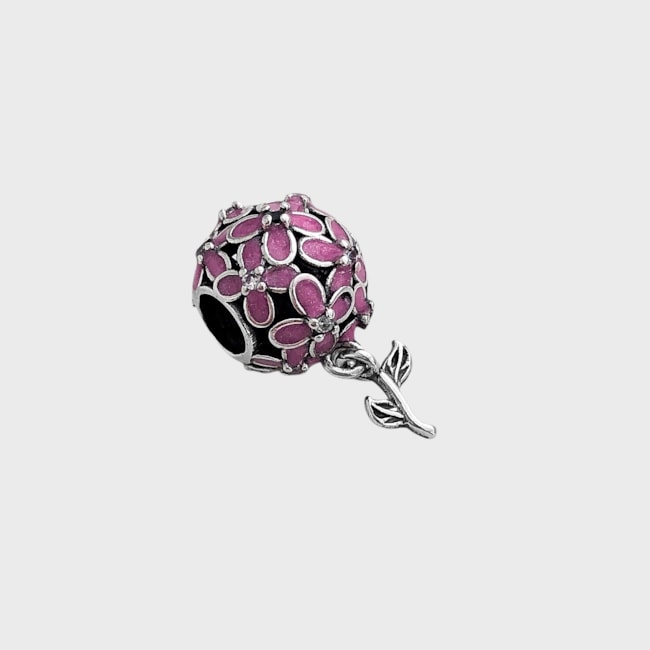 Berloque Separador com Flores Rosa Resinada 