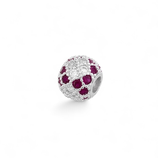 Berloque Separador Cravejado com Zircônia Cristal e Rubi Rose 