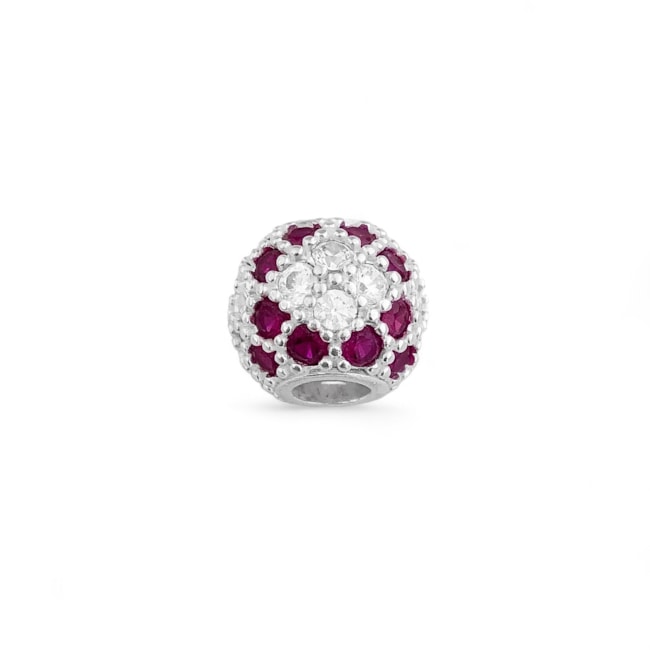 Berloque Separador Cravejado com Zircônia Cristal e Rubi Rose 