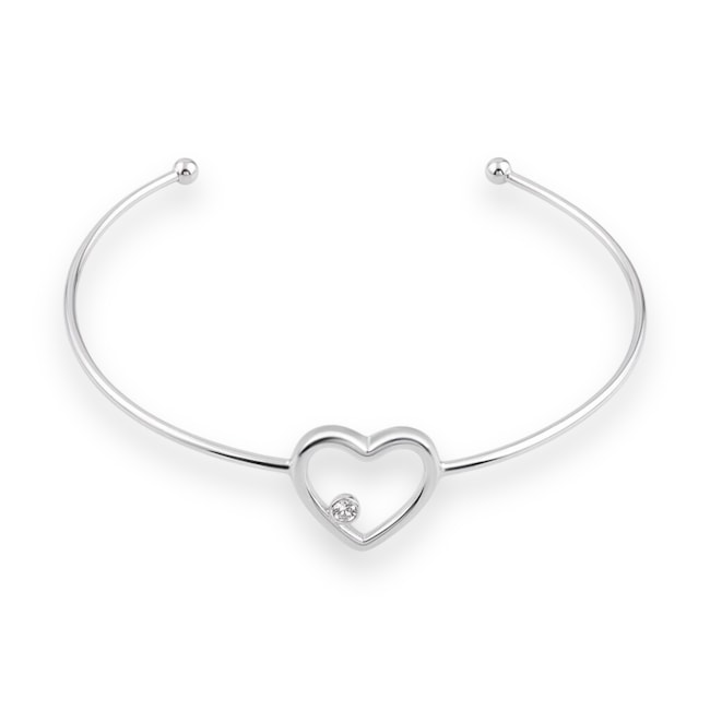 Bracelete Ajustável de Coração Vazado com Zircônia Cristal