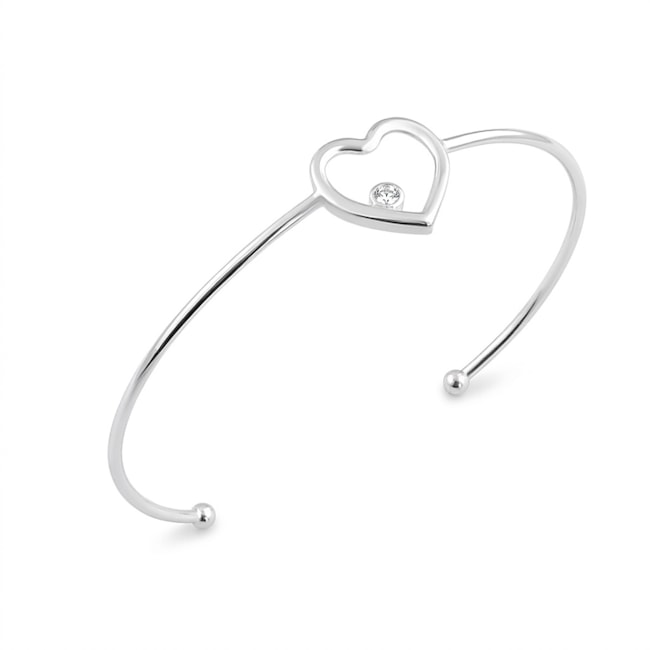 Bracelete Ajustável de Coração Vazado com Zircônia Cristal