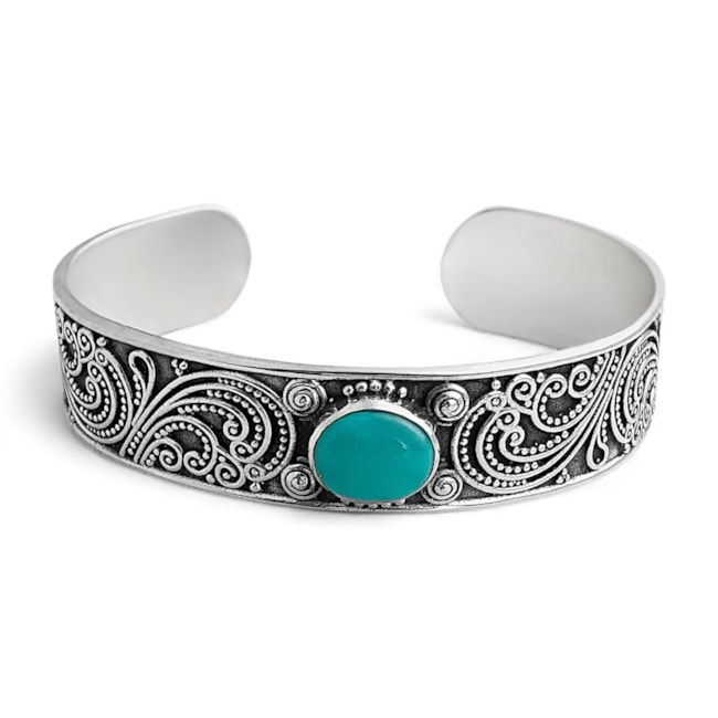 Bracelete Boho com Pedra Turquesa Oval