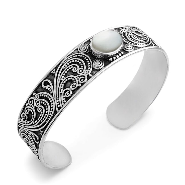 Bracelete Boho Envelhecido com Madrepérola Oval 