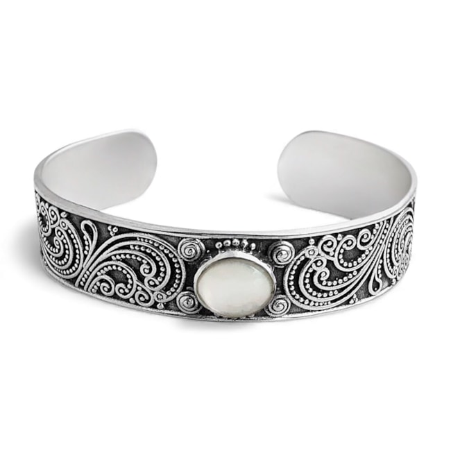 Bracelete Boho Envelhecido com Madrepérola Oval 