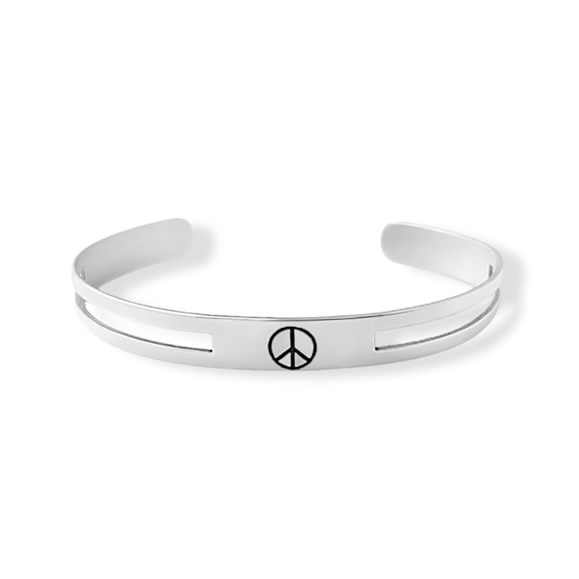 Bracelete com Aro Vazado e Símbolo da Paz