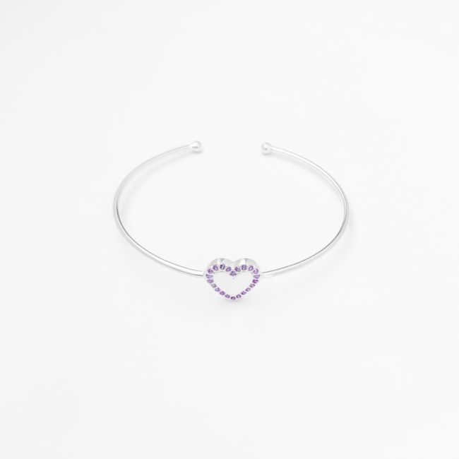 Bracelete com Coração Cravejado com Zircônias Lilás
