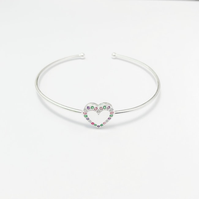 Bracelete com Coração Cravejado de Zircônias Coloridas