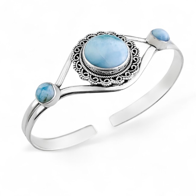Bracelete com Pedra Larimar Trabalhado 