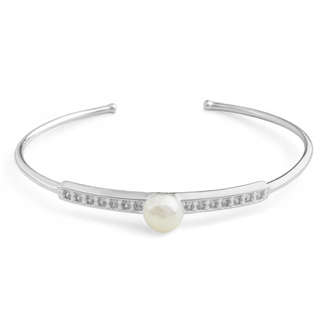 Bracelete com Pérola Cravejado com Zircônias Brancas