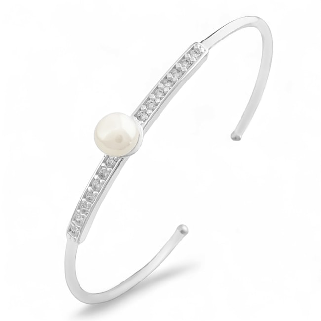 Bracelete com Pérola Cravejado com Zircônias Brancas