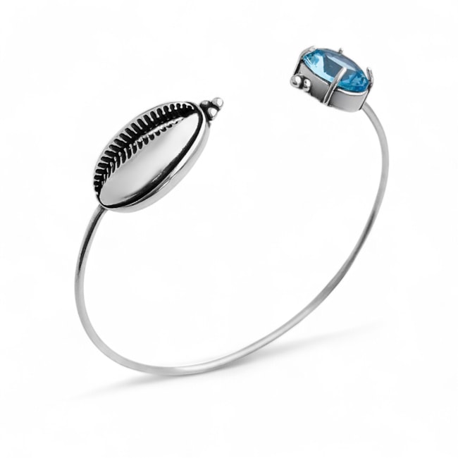 Bracelete com Zircônia em Água Marinha e Búzios