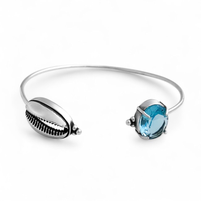 Bracelete com Zircônia em Água Marinha e Búzios