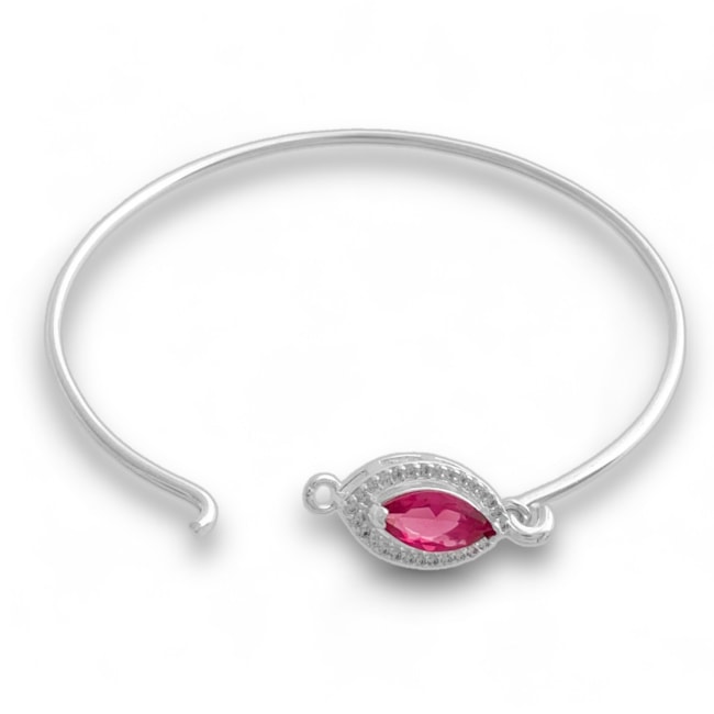 Bracelete com Zircônia Rubi com Bordas Cravejadas em Zircônias Brancas