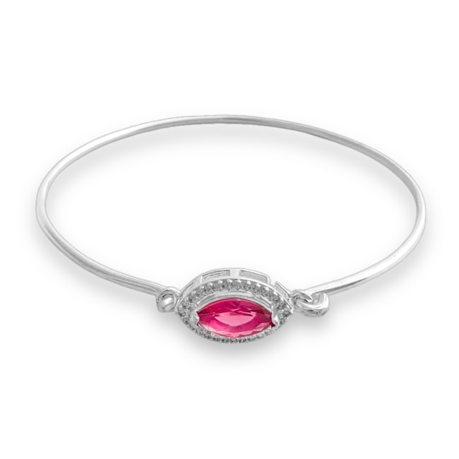 Bracelete com Zircônia Rubi com Bordas Cravejadas em Zircônias Brancas 