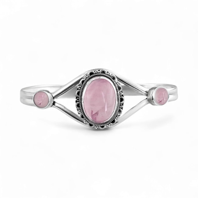 Bracelete de Pedra Oval Quartzo Rosa