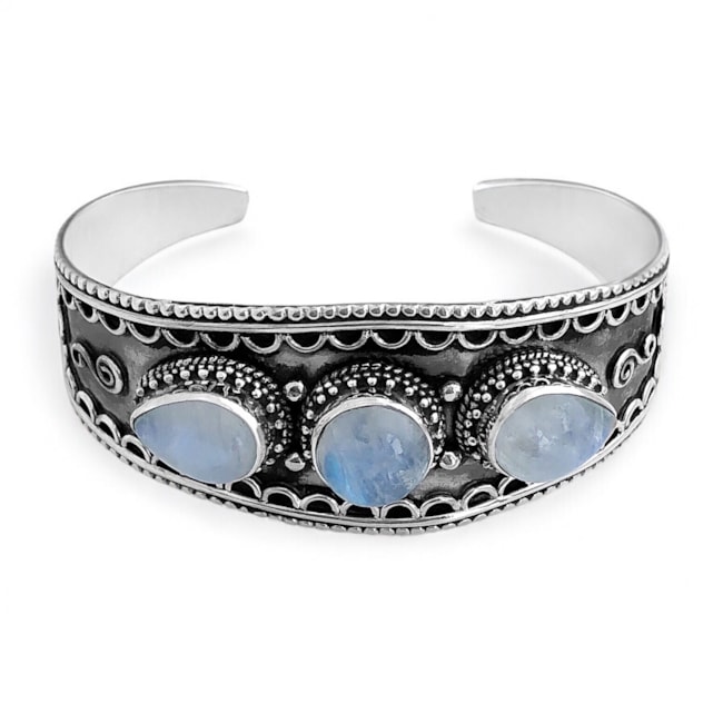 Bracelete Envelhecido Boho com 3 Pedras da Lua Ajustável