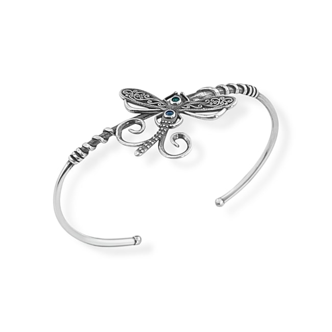 Bracelete Envelhecido com Libélula Cravejada de Zircônias 