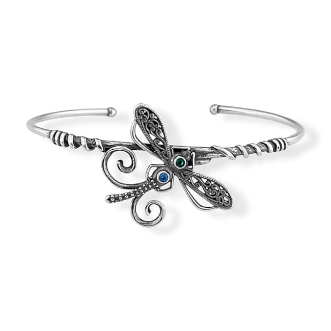 Bracelete Envelhecido com Libélula Cravejada de Zircônias 
