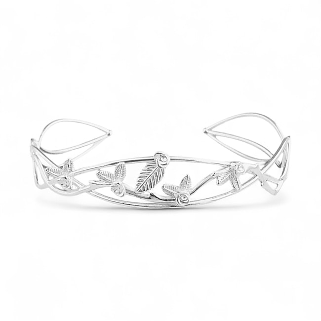 Bracelete Envelhecido Vazado com Folhas e Flores Ajustável 