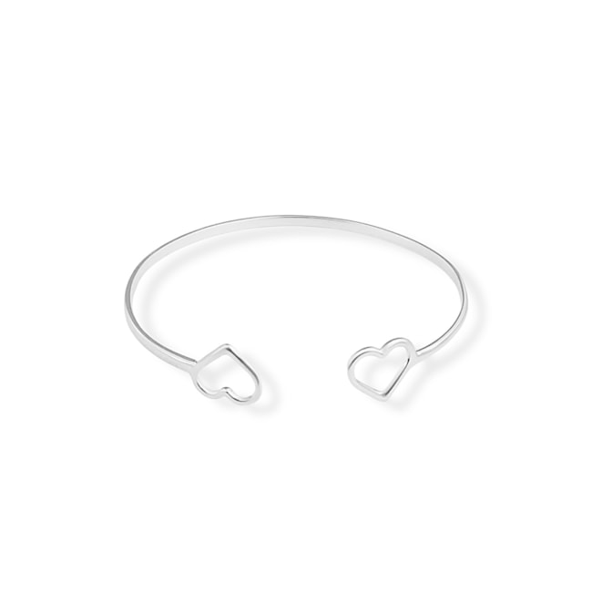Bracelete Liso com Dois Corações Vazados nas Pontas 