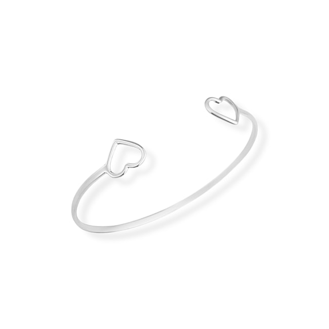 Bracelete Liso com Dois Corações Vazados nas Pontas 