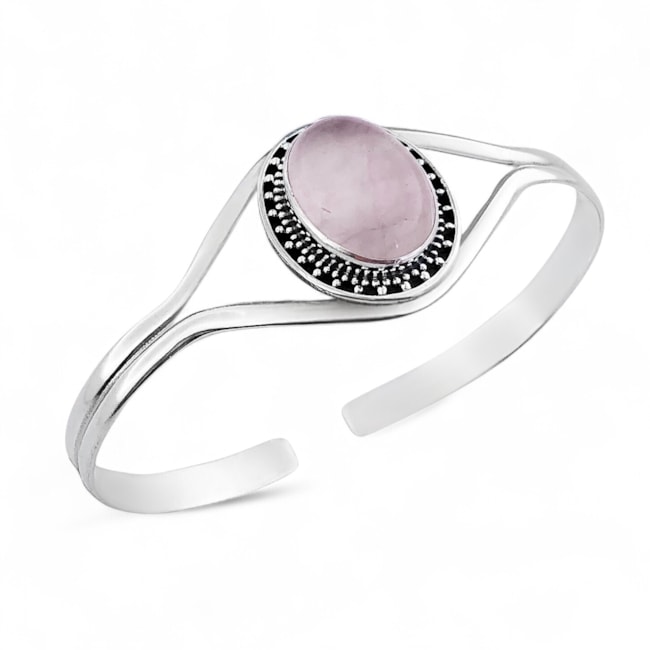 Bracelete Liso com Pedra Quartzo Rosa