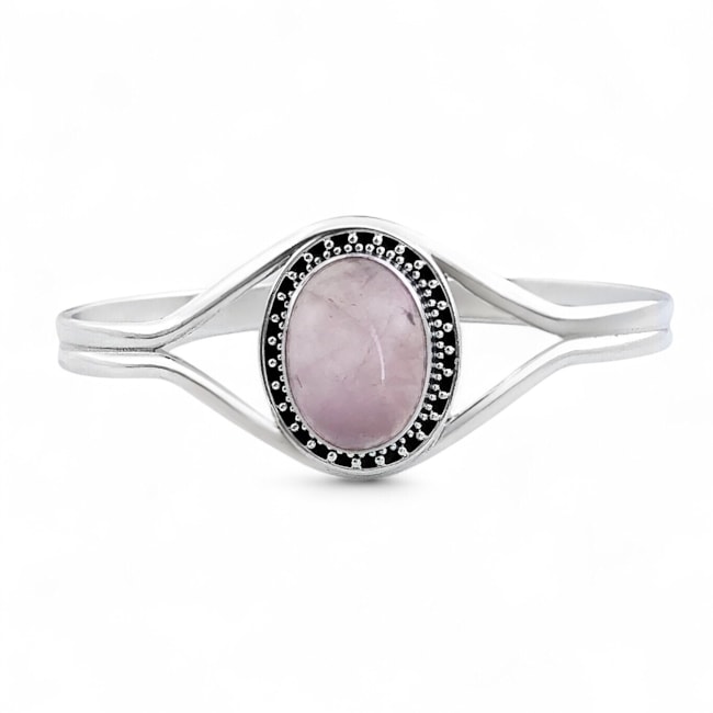Bracelete Liso com Pedra Quartzo Rosa