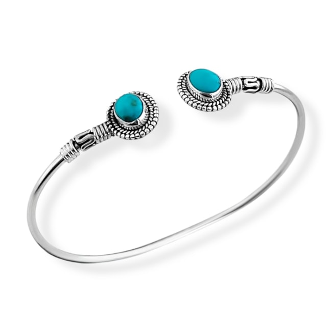 Bracelete Liso com Pontas Trabalhadas e Pedra Turquesa 