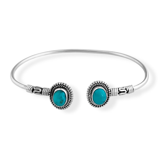 Bracelete Liso com Pontas Trabalhadas e Pedra Turquesa 