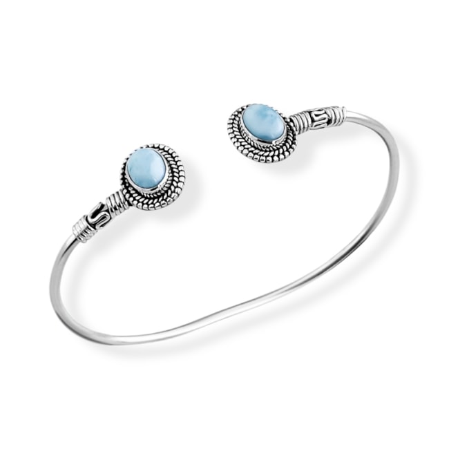 Bracelete Liso com Pontas Trabalhadas e Pedras Larimar