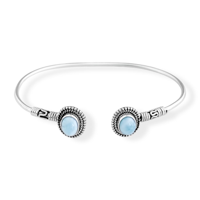 Bracelete Liso com Pontas Trabalhadas e Pedras Larimar