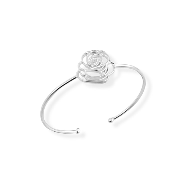 Bracelete Liso com Rosa Vazado no Centro 