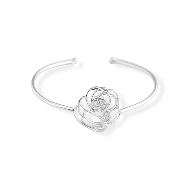 Bracelete Liso com Rosa Vazado no Centro 