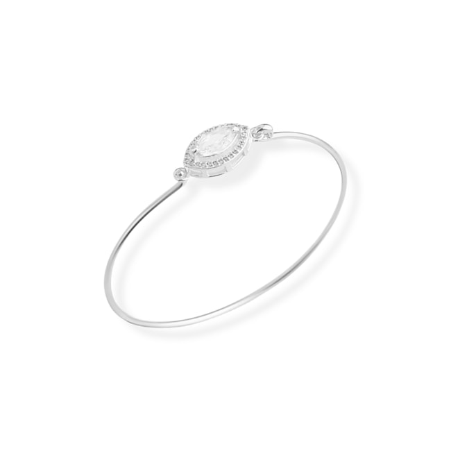 Bracelete Liso de Fecho com Zircônia Navete Cristal 