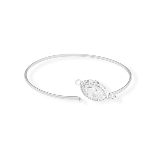 Bracelete Liso de Fecho com Zircônia Navete Cristal 