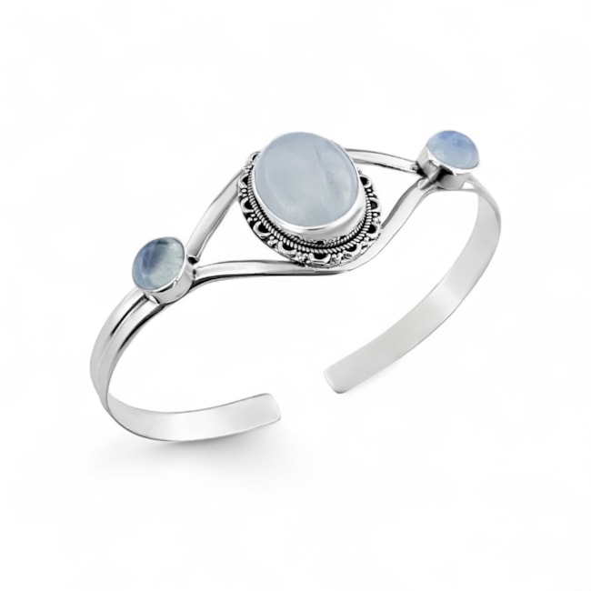 Bracelete Pedra da Lua Oval Trabalhado