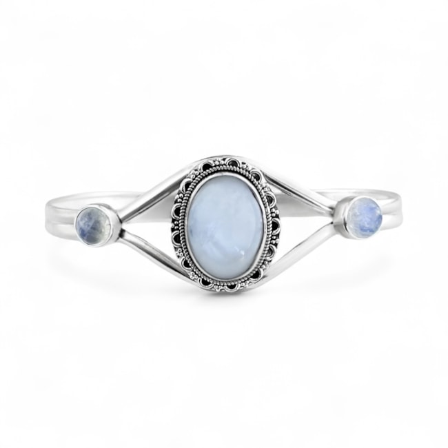 Bracelete Pedra da Lua Oval Trabalhado