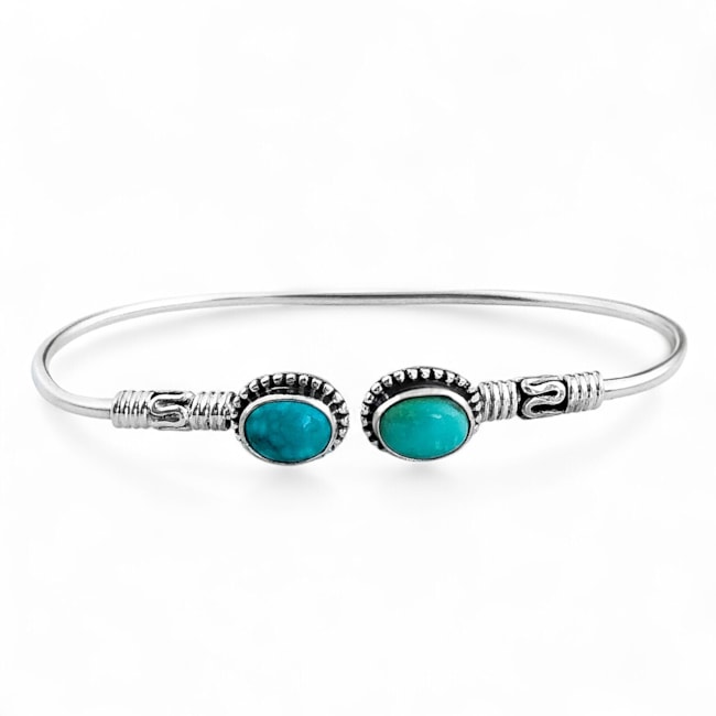 Bracelete Trabalhado com Duas Pedras De Turquesa