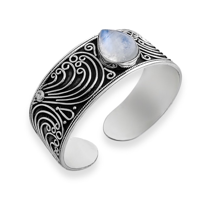 Bracelete Trabalhado com Pedra da Lua em Formato de Gota