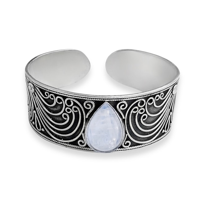 Bracelete Trabalhado com Pedra da Lua em Formato de Gota