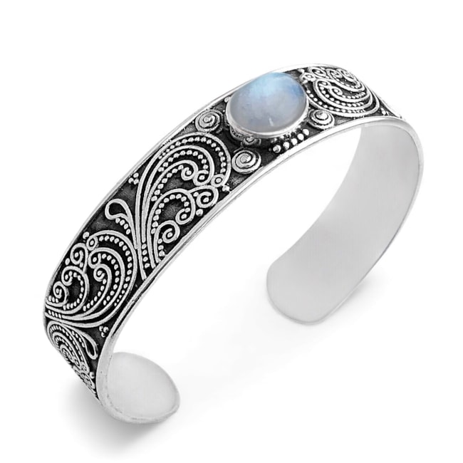 Bracelete Trabalhado com Pedra da Lua Oval