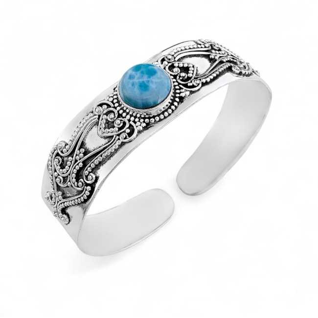 Bracelete Trabalhado com Pedra Larimar e Arabescos