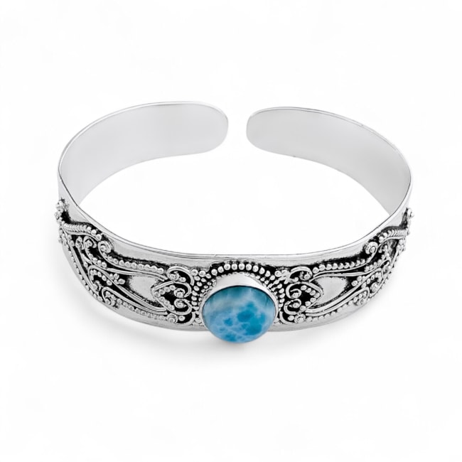 Bracelete Trabalhado com Pedra Larimar e Arabescos