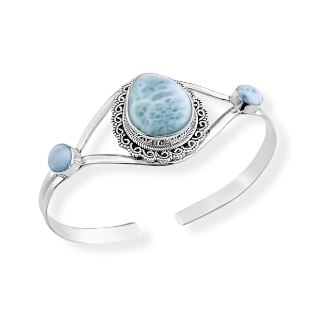 Bracelete Trabalhado com Pedra Larimar em Gota 
