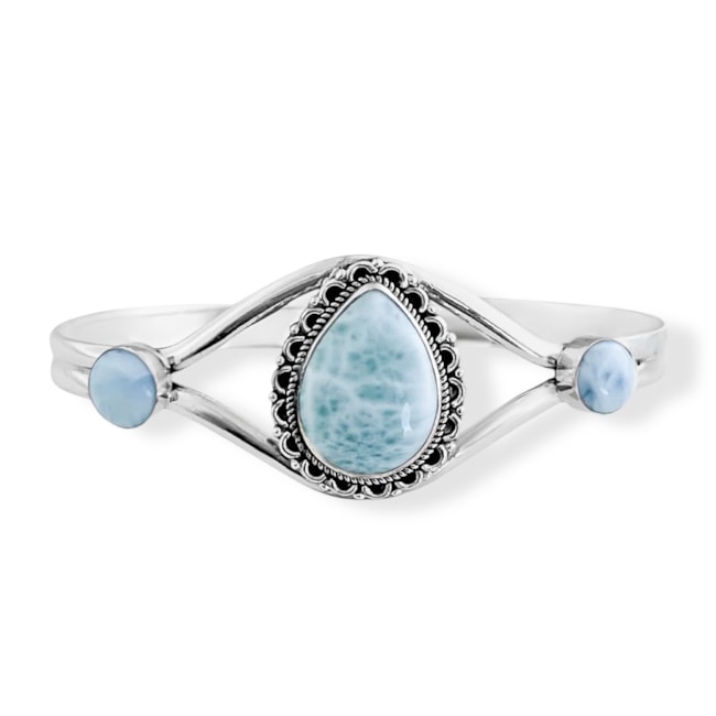 Bracelete Trabalhado com Pedra Larimar em Gota 