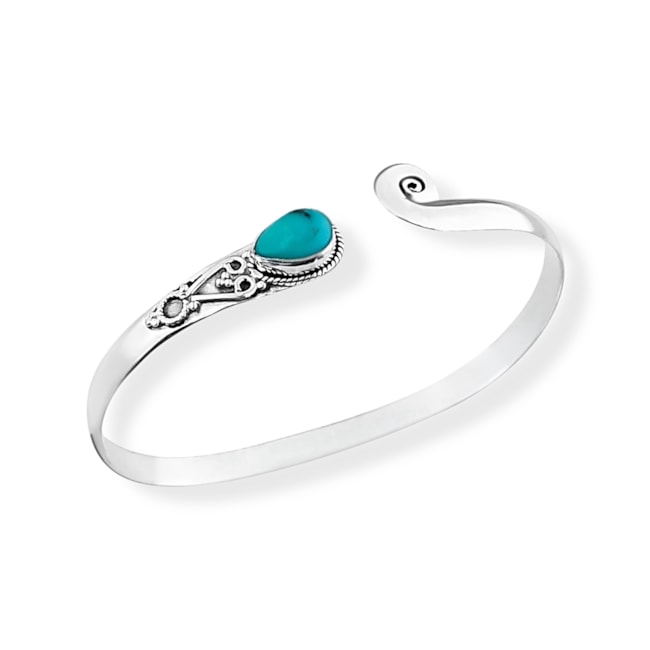 Bracelete Trabalhado com Pedra Turquesa em Gota 