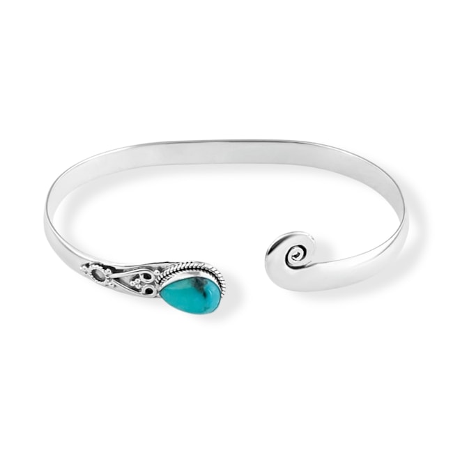 Bracelete Trabalhado com Pedra Turquesa em Gota 