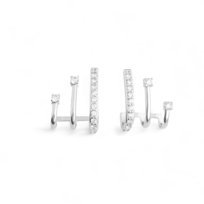 Brinco 3 Fios Irregulares Cravejado de Zircônias