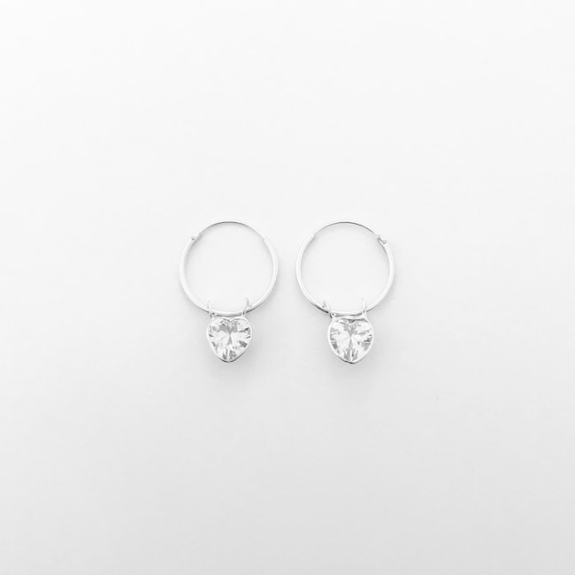 Brinco Argola com Zircônia em Coração