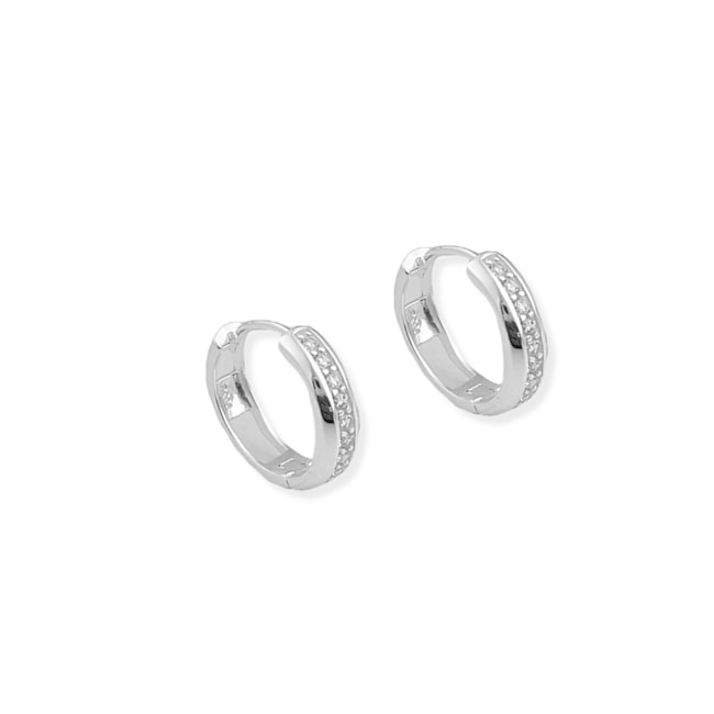 Brinco Argola de Click Abaulada Cravejada de Zircônia Cristal